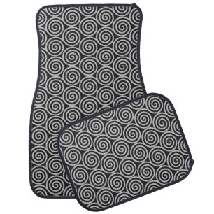 Light Gray Spiral Circles on Black Car Floor Mat