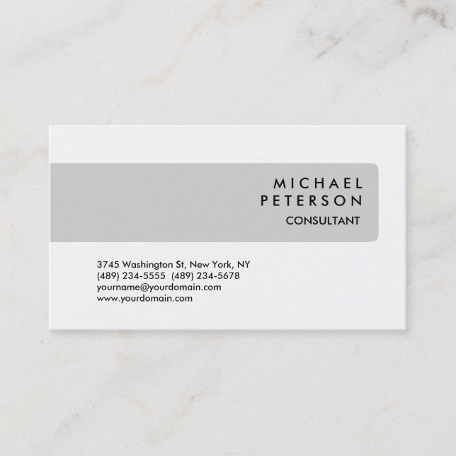 Light Gray Stripe White Background Business Card (Front)