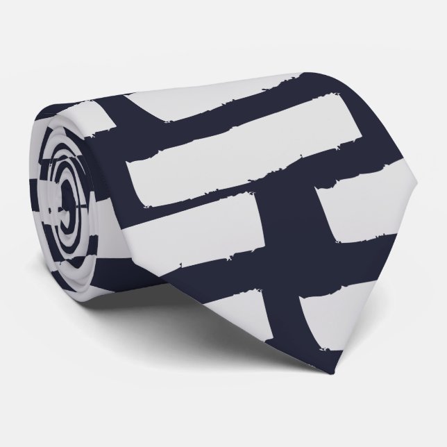 Light Gray Strokes on Dark Blue C Neck Tie (Rolled)