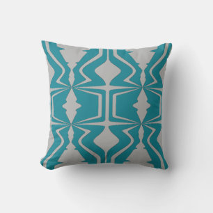 Light Gray Teal Blue Bold Large Sound Wave Designs Throw Pillow