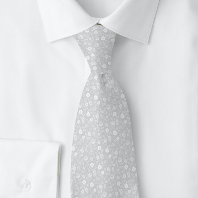 Light Gray Tiny Flowers Neck Tie (Creator Uploaded)