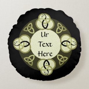 Light Gray Trinity and Black Fish Monogram Round Pillow