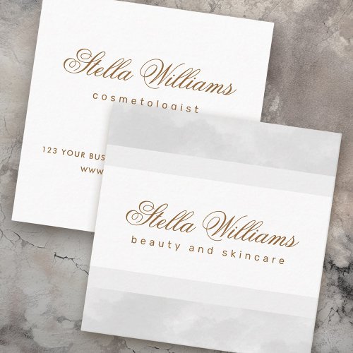 Light gray watercolor spa boutique calligraphy square business card