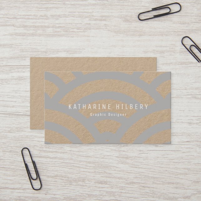 Light Gray Wave Pattern Kraft Paper Business Card (Front/Back In Situ)