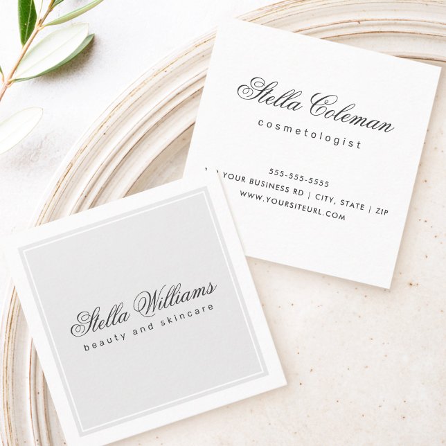 Light gray white beauty skincare minimalist square business card (Light gray white beauty skincare minimalist square business card)