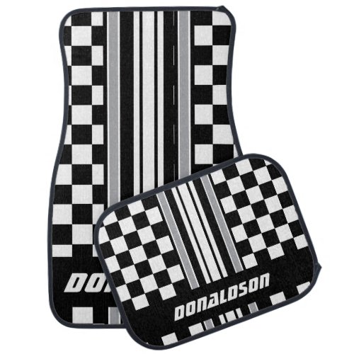 Light Gray White  Black Checks  Personalize Car Floor Mat