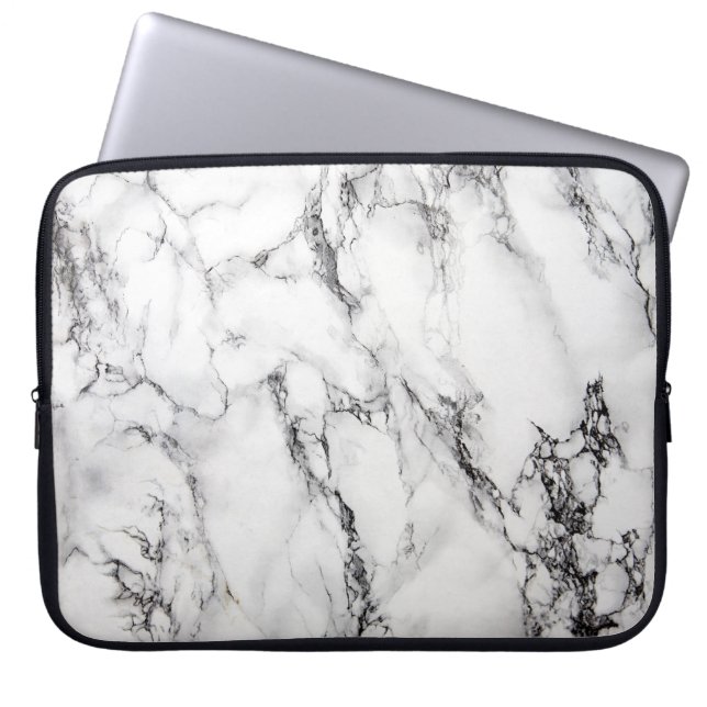 Light Gray White Black Marble Stone Laptop Sleeve (Front)