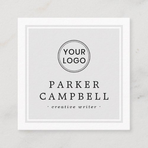 Light gray white border custom logo minimalist square business card