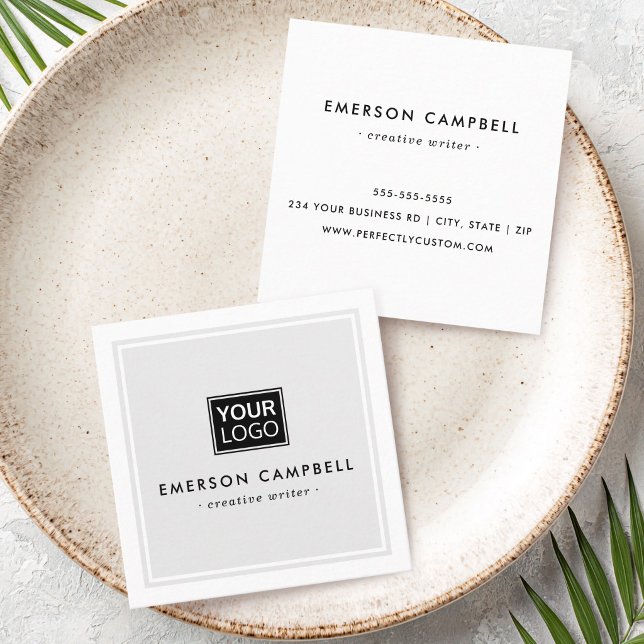 Light gray white border custom logo minimalist square business card (Light gray white border custom logo minimalist square business card)