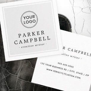 Light gray white border custom logo minimalist square business card