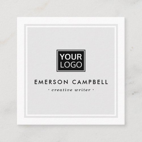 Light gray white border custom logo minimalist square business card