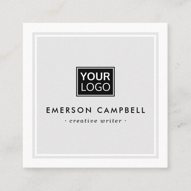Light gray white border custom logo minimalist square business card (Front)