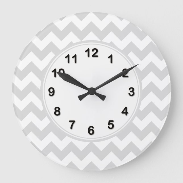 Light Gray White Chevron Zig-Zag Pattern Large Clock (Front)