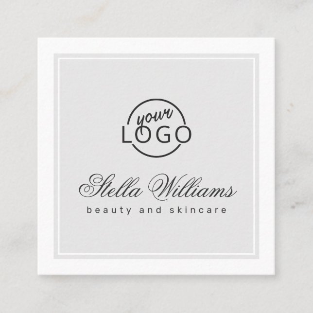 Light gray white custom logo minimalist square business card (Front)