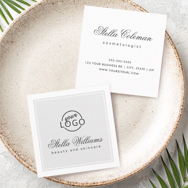 Light gray white custom logo minimalist square business card (Light gray white custom logo minimalist square business card)
