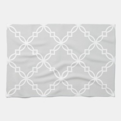 Light Gray White Large Fancy Quatrefoil Pattern Kitchen Towel