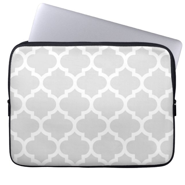 Light Gray White Moroccan Quatrefoil Pattern #5 Laptop Sleeve (Front)