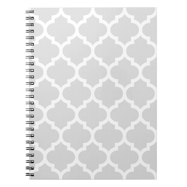 Light Gray White Moroccan Quatrefoil Pattern #5 Notebook (Front)