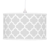 Light Gray White Moroccan Quatrefoil Pattern #5 Pendant Lamp (Front)
