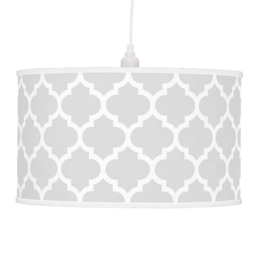 Light Gray White Moroccan Quatrefoil Pattern #5 Pendant Lamp (Front)