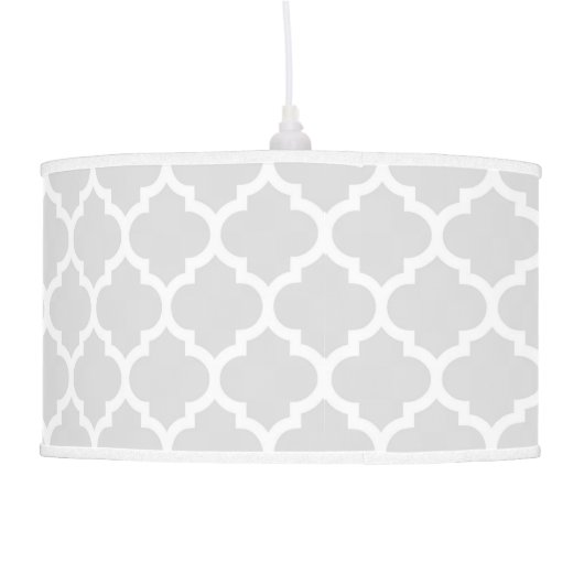 Light Gray White Moroccan Quatrefoil Pattern #5 Pendant Lamp (Back)