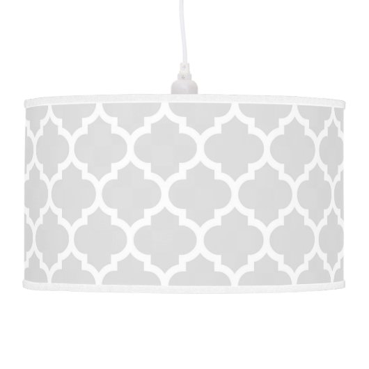 Light Gray White Moroccan Quatrefoil Pattern #5 Pendant Lamp (Left)