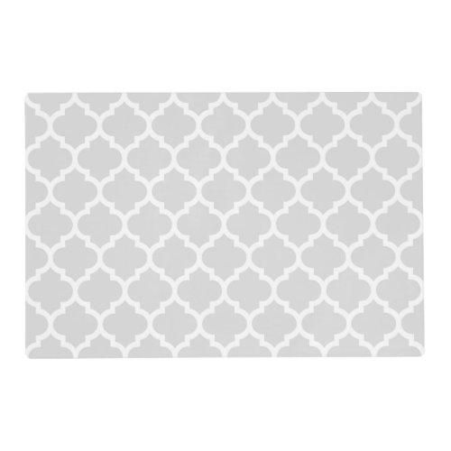 Light Gray White Moroccan Quatrefoil Pattern 5 Placemat