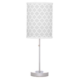 Light Gray White Moroccan Quatrefoil Pattern #5 Table Lamp