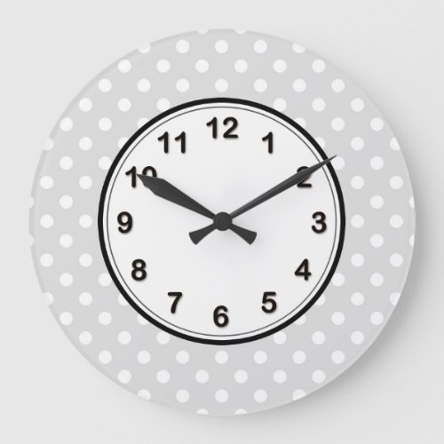 Light Gray White Polka Dot Pattern Large Clock