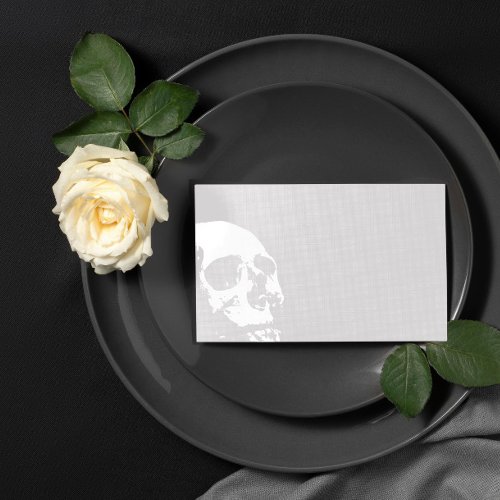 Light Gray White Skull Goth Wedding  Place Card