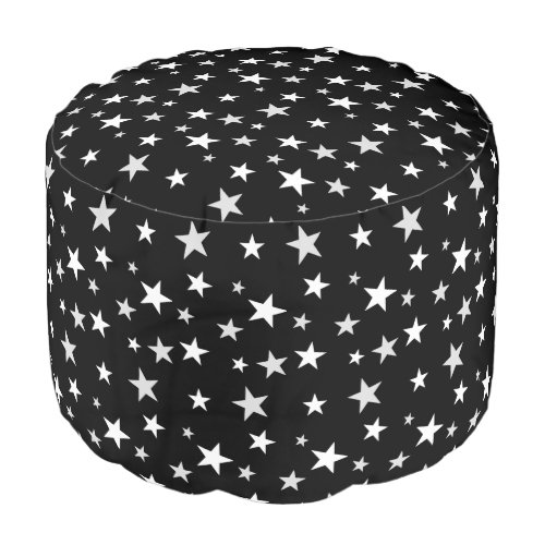 Light Gray  White Stars on Black Pouf