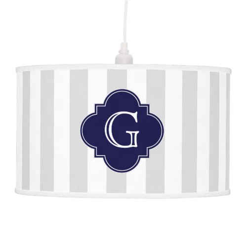 Light Gray White Stripes Navy Blue Label Monogram Ceiling Lamp