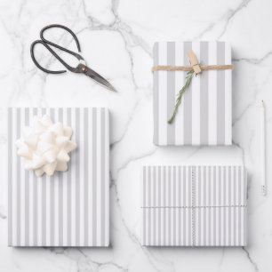 Light Gray & White Stripes Wrapping Paper Sheets
