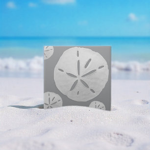 Light Gray & White Tropical Beach Sand Dollar Ceramic Tile