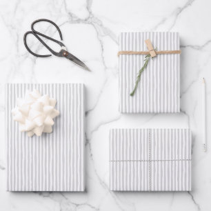 Light Gray & White Wonky Stripes Wrapping Paper Sheets