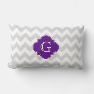 Light Gray Wht Chevron Purple Quatrefoil Monogram Lumbar Pillow