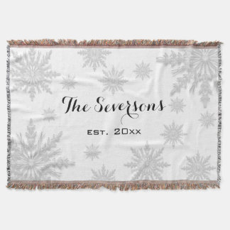 Light Gray Winter Snowflakes Throw Blanket