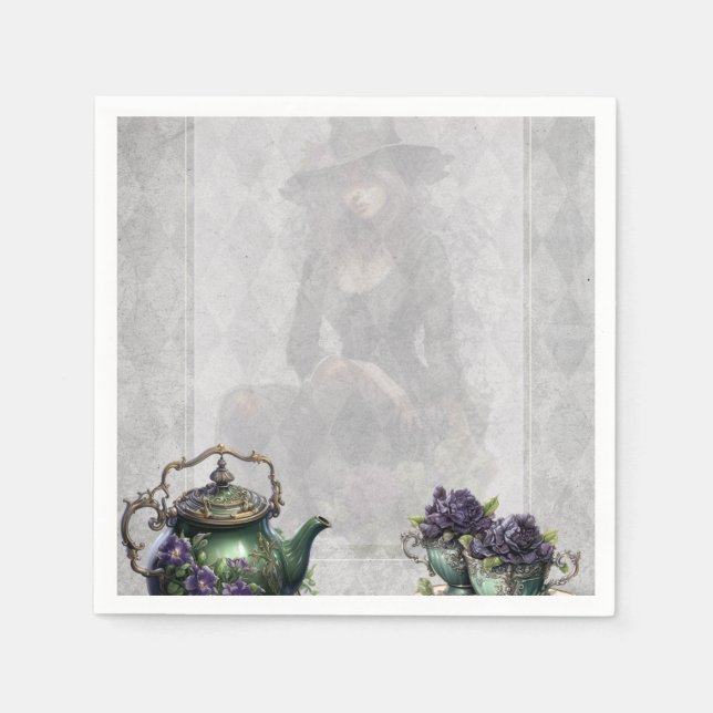 Light Gray Witches Tea Enchanted Brew Party Napkin (Front)