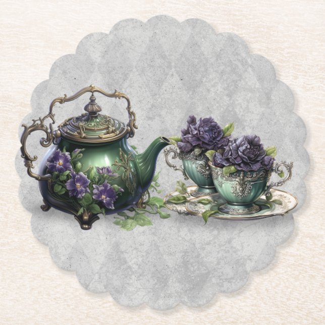 Light Gray Witches Tea Enchanting Brew Coaster (Front)