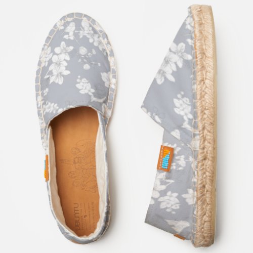 Light Gray With White Flowers Wedding Espadrilles