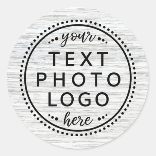 Light gray wood add custom logo photo or graphic classic round sticker
