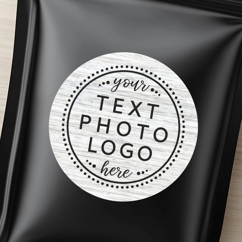 Light gray wood add custom logo photo or graphic classic round sticker