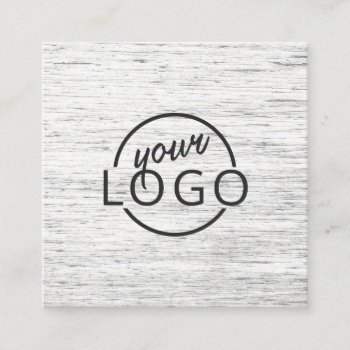 Light Gray Wood Custom Logo Square Business Card by TheStationeryShop at Zazzle