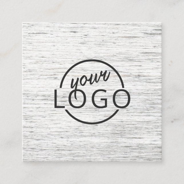 Light gray wood custom logo square business card (Front)