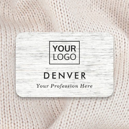 Light gray wood grain add logo first name title name tag