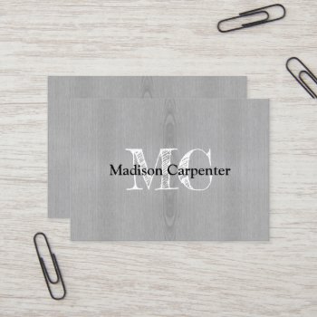 Light Gray Wood Grain Carpenter Monogram Business Card by PLdesign at Zazzle