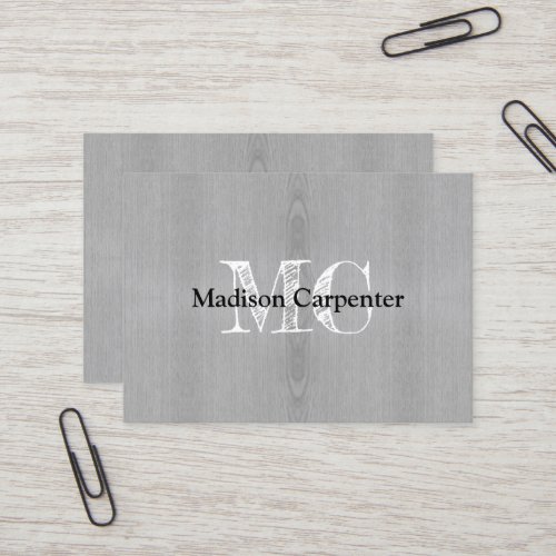 Light gray wood grain Carpenter Monogram Business Card