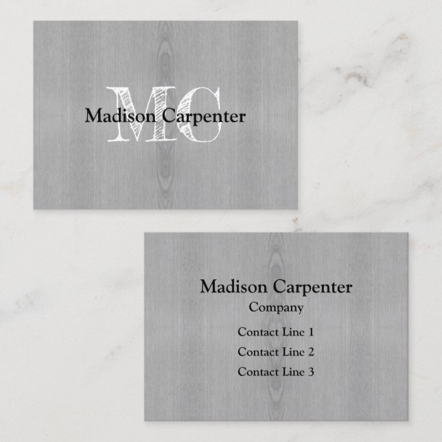 Light gray wood grain Carpenter Monogram Business Card (Front/Back)