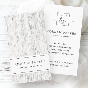 Light gray wood grain custom logo vertical business card
