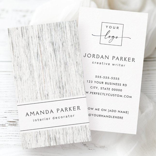 Light gray wood grain custom logo vertical business card (Light gray wood grain custom logo vertical business card)